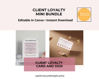 Letrero de fidelización de clientes + tarjeta perforada / Plantilla de programa de recompensas para peluqueros / Canva editable