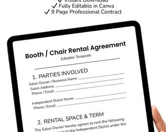 Plantilla de contrato de alquiler de cabina de salón / Contrato editable en Canva