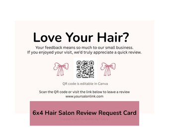 Tarjeta de solicitud de reseña de peluquería / Plantilla Canva de 6x4 con código QR (descarga digital)