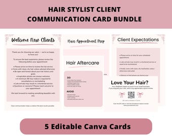 Tarjetas de comunicación para clientes de salón / Plantillas de Canva para estilistas (descarga digital)