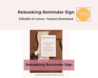 Letrero recordatorio para reprogramar citas de peluqueros / Plantilla de seguimiento de clientes / Letrero editable de Canva para salón