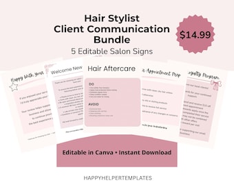 Señales de comunicación para clientes de peluquería / Plantillas de Canva para peluqueros (descarga digital)