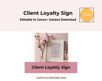 Letrero de programa de fidelización de clientes / Recompensas por recomendación imprimibles / Plantilla para peluquería y salón de pestañas / Canva editable