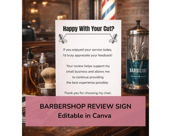 Plantilla de cartel para reseñas de barbería / Diseño editable en Canva (Descarga digital)