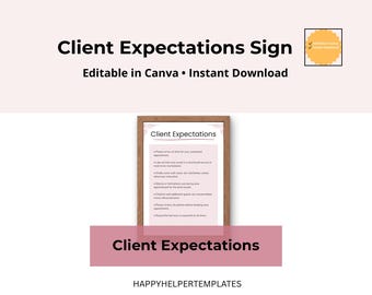 Letrero de expectativas del cliente / Póster de etiqueta del salón / Política de belleza para el cabello y las pestañas / Reglas del cliente imprimibles / Plantilla editable de Canva