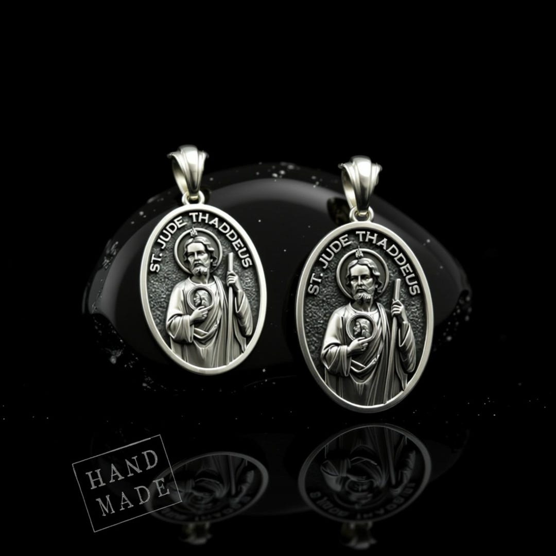 Saint Jude Thaddeus Medal Pendant – Handmade Sterling Silver Christian ...