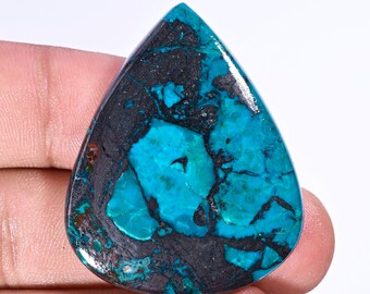 Chrysocolla Azurite Cabochon, Pear Shape Gemstone (43X35X6 MM, 87.00 Ct)