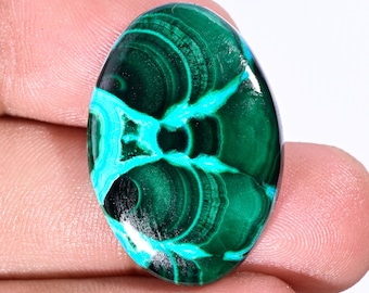 Natural Chrysocolla Malachite Cabochon, Oval Gemstone (30X21X5 MM, 37.55 Ct)