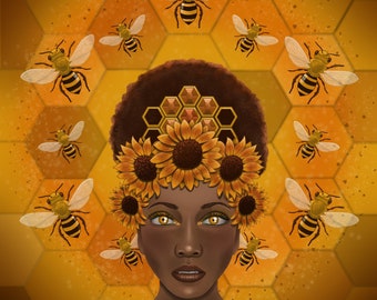 Bee Queen - Woman With Bees and Honeycomb Jewelry Art Print