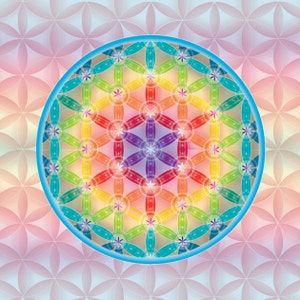Flower of Life, Rainbow Mandala, Sacred Geometry, Geometric Design, Spiritual Art, Meditation Artwork, Creation Pattern, Cosmic Design