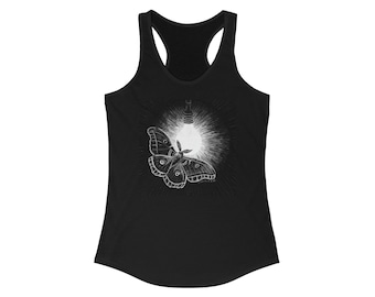 Moth Drawn toLight Women's Racerback Style Black Tank