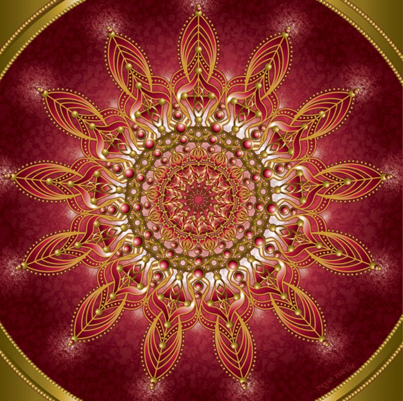 Divine Feminine, Red Mandala, Red and Gold, Geometric Art, Mandala Art, Spiritual, Meditation, Cosmic, Energy Art, Starburst, Kaleidoscope image 1