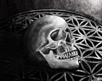 Skull Sitting on Flower of Life Pattern