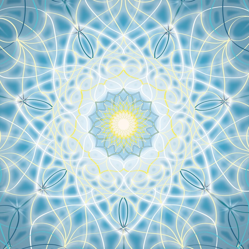 Winter Solstice Mandala Geometric Art Print White and Blue | Etsy