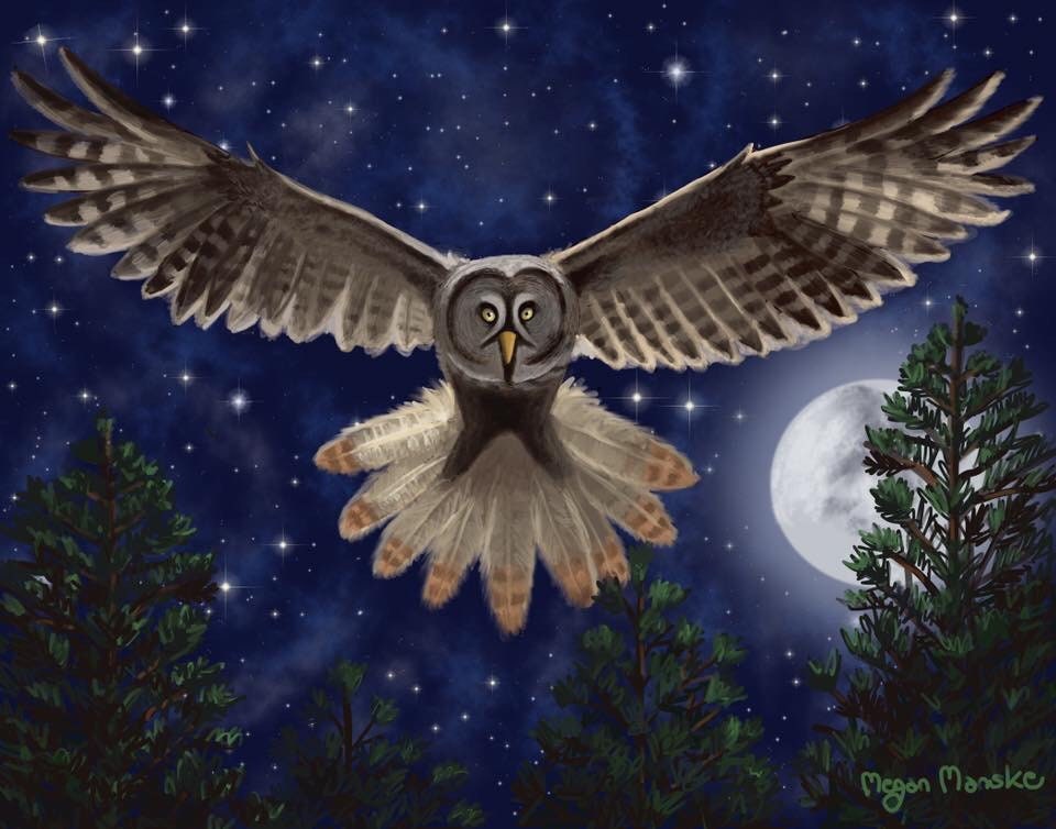 Eagle Owl Art Print // Spirit Guide Midnight Moon Forest 