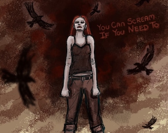 You Can Scream if You Need to - Woman with Circling Crows Art Print