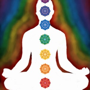 Seven Chakras, Chakra Artwork, Energy Art, Rainbow, Meditation Art, Spiritual Art, Silhouette, Energy Centers, Mandala Art, Starburst Shapes