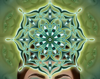 Woman with Green Eye Mandala Art Print