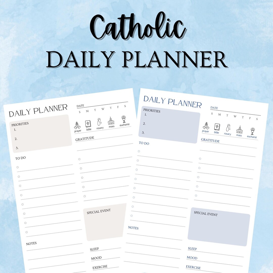 Catholic Morning Routine Printable Catholic Daily Planner - PDF Printable - Digital Download - Blue and ...