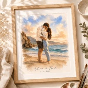 Retrato del lugar de nuestra primera cita, dibujo personalizado de pareja en acuarela, recuerdo personalizado del lugar donde nos conocimos, regalo de aniversario
