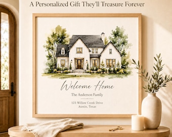 Custom Watercolor House Portrait, Personalized New Home Gift (Digital Download)