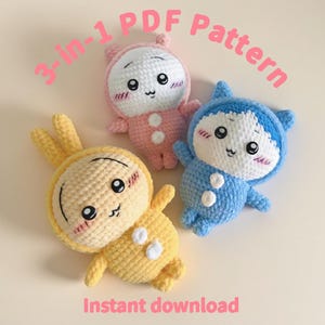 Bundel met Chiikawa-haakpatroon, 3-in-1 Hachiware Usagi-pdf amigurumi