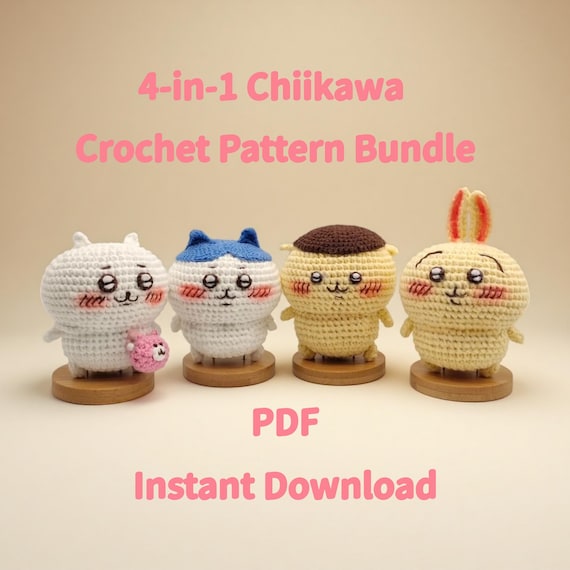 Chiikawa Crochet Pattern Bundle, 4-in-1 PDF, Hachiware Usagi Kurimanju Set