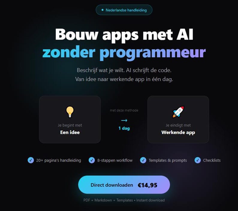 Vibe Coding Method | AI Coding Guide | Building Apps with Claude | Dutch Manual | Digital Download PDF image 1
