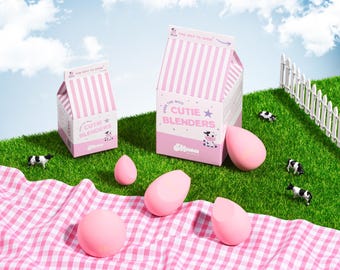 Latexfreies Beauty Blender Set Rosa - 5 Styles in süßer Milchkarton Geschenkbox | Veganes Make-up-Schwamm-Werkzeug-Set