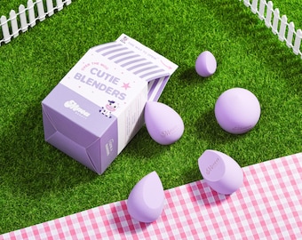 Latexfreies Beauty Blender Set Lila - 5 Styles in süßer Milchkarton Geschenkbox | Veganes Make-up-Schwamm-Werkzeug-Set