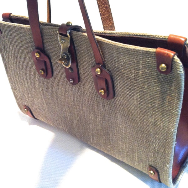 Vintage Etienne Aigner Handbag - Leather & Woven Tweed