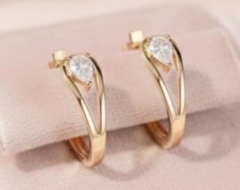 Pear Lab Grown Diamond Hoop Earrings, 14K Gold Pear Cut Teardrop Huggies, Ethical Diamond Hoops, Gift for Her