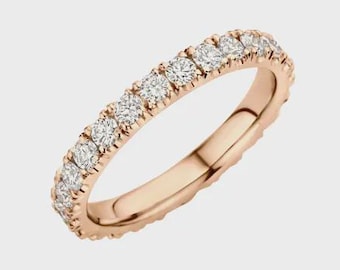 Lab Grown Diamond Full Eternity Band 14K Rose Gold, Wedding Ring for Women, Round Brilliant Cut Lab Diamond Stacking Band Gift for Her & His