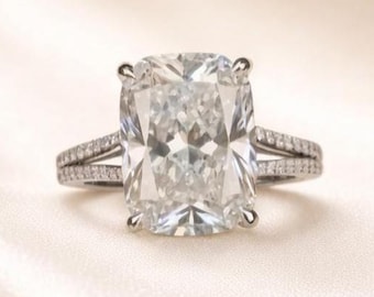 2 Ct Cushion Cut Lab Grown Diamond Engagement Ring for Her, 14k Gold Split Shank Wedding Ring, Anniversary Gift