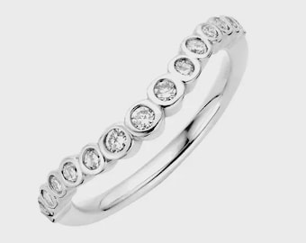 Curved Lab Grown Diamond Wedding Band, Bezel Set 14k White Gold Moissanite Matching Ring, Unique Wave Contour Anniversary Band for Women