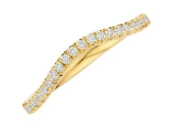 Lab Grown Diamond Curved Wedding Band, 14K Gold Chevron Stacking Ring, Matching Band for Round Cut, Minimalist Nesting Engagement Ring