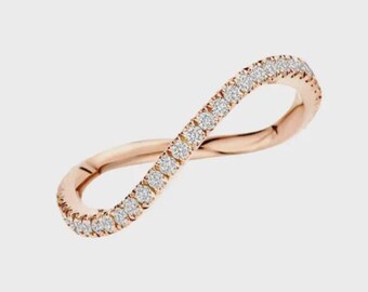 Lab Grown Diamond Wavy Wedding Band, 14k Gold Infinity Eternity Ring for Women, Curved Stacking Band, Unique Anniversary Gift for Her