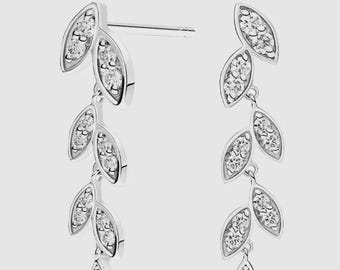 Orecchini pendenti a forma di foglia con diamanti coltivati in laboratorio taglio rotondo, delicati gioielli pendenti a forma di vite per sposa, orecchini a forma di marquise con cristalli pavé, regalo di nozze in oro