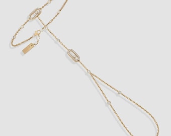 Bracciale a catena con diamanti, bracciale a maglie mobili in oro 14 carati, bracciale da sposa minimalista, regalo di gioielli con bracciale da dito di lusso