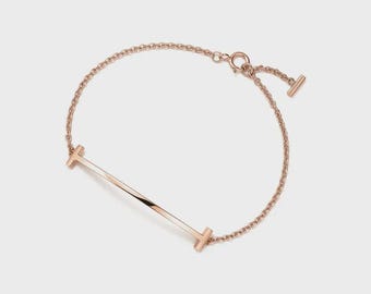 Pulsera T Smile de oro de 18 quilates, minimalista, con barra en T, delicada, moderna y para uso diario, ideal como regalo.