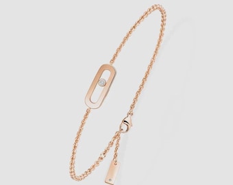 Moving Diamond Bracelet 14K Gold, Floating Lab Grown Diamond Chain Bracelet, Minimalist Dainty Jewelry, Sliding Diamond Charm Gift for Her