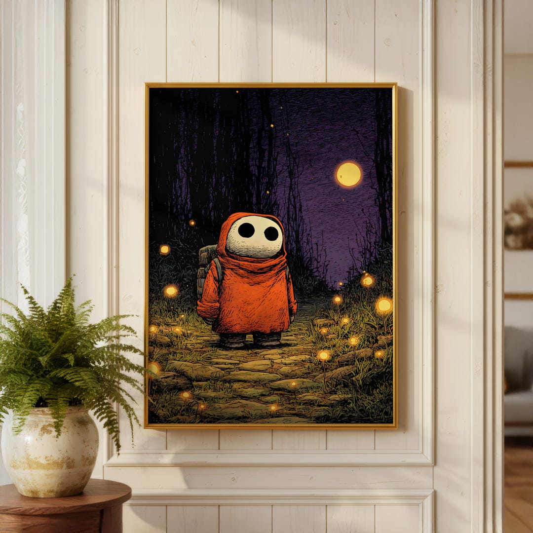 Wanderer Graphics Hooded Forest Wanderer Graphic Illustration | Whimsical Moonlit Night ...