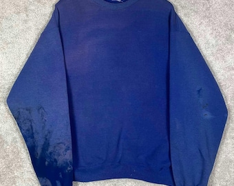 VTG 80er Jahre Sun Faded Sweatshirt Blau Blank Rundhalsausschnitt Schwer Distressed Herren XL