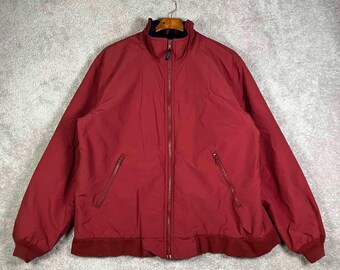 L.L.Bean Jacket Mens Large Red Fleece Lined Bomber Nylon Full Zip Casual