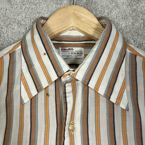 VTG 60s Enro Enduro Permanent Press Striped Shirt Mens Orange Atomic Mid Century View 4