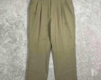 Pantalones de vestir vintage para hombre Yves Saint Laurent con pliegues en la parte delantera, color caqui, talla 38x30.