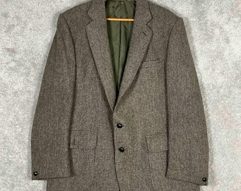 Dunn & Co Harris Tweed Mens Brown Wool Blazer Sport Coat Jacket Made England 42R
