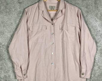 Vintage Nordstrom Womens Pink 100% Silk Long Sleeve Button Up Shirt Petite S