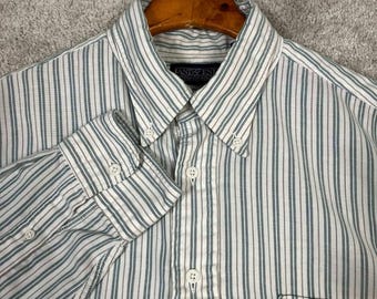 VTG Lands End heren Oxford button-down shirt 15,5 36 blauw wit gestreept Made USA