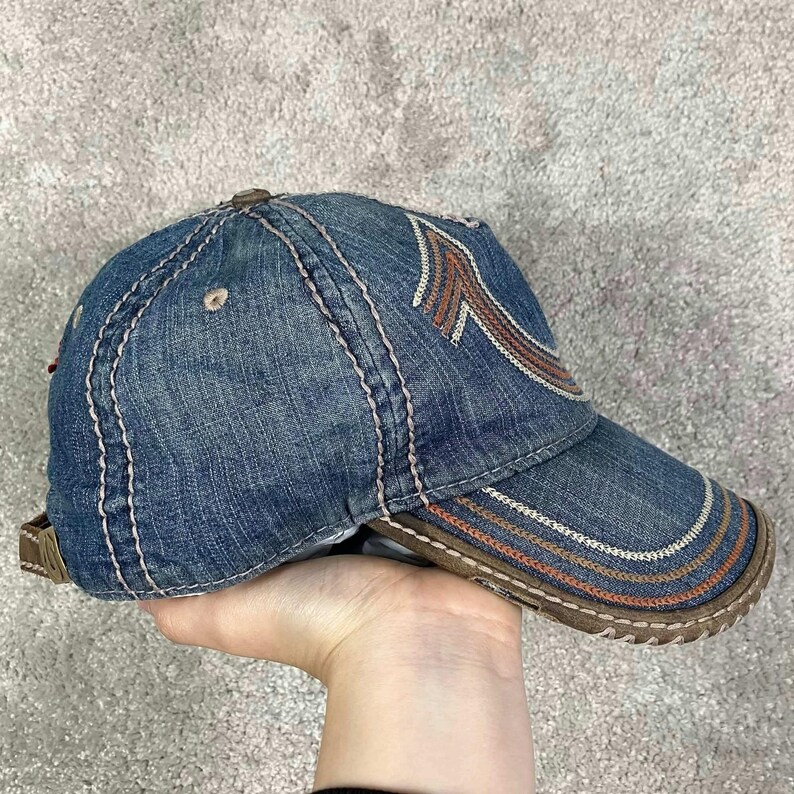 Vintage True Religion Horseshoe Denim Baseball Cap Blue Distressed Hat image 2